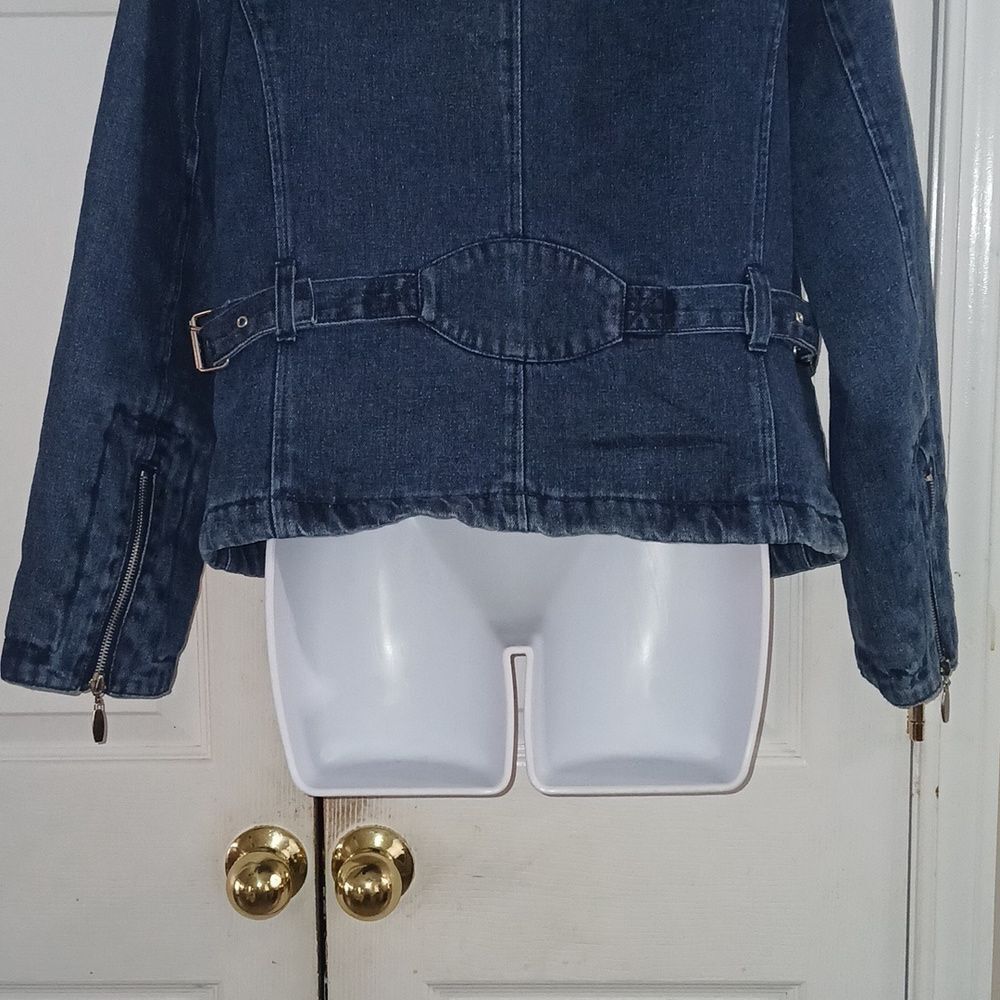 Faded Glory Outwear vintage winter denim jean jacket wide collar 90's Sz S NWOT - Picture 7 of 10